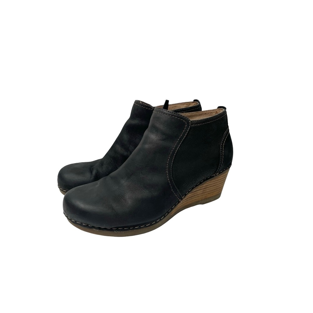 DANSKO Susan Wedge Booties Size 40 Black Nubuck Leather